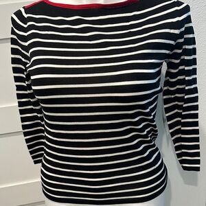 Lauren Ralph Lauren Black and White Striped Long Sleeve Top